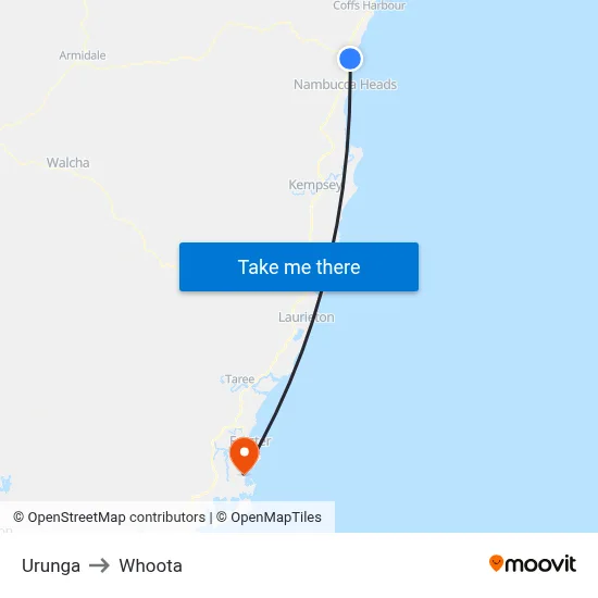 Urunga to Whoota map