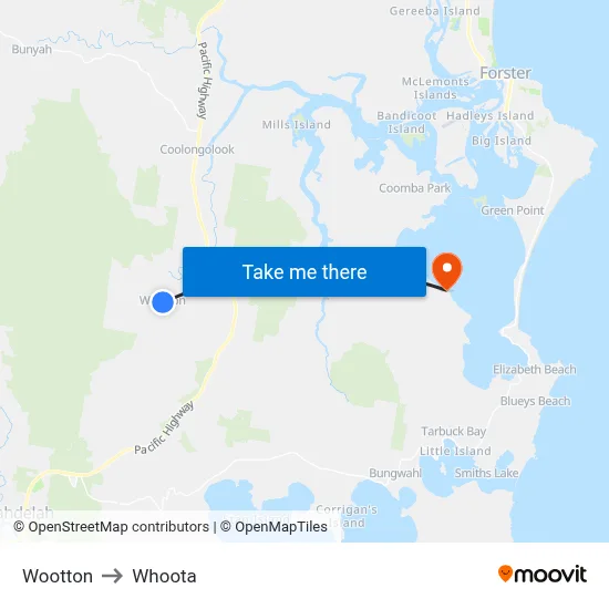 Wootton to Whoota map