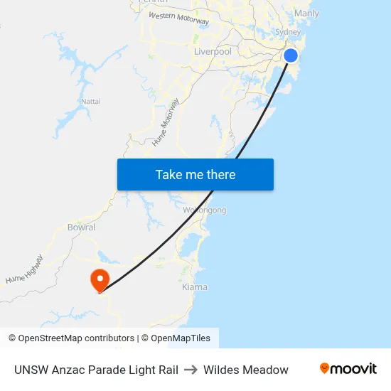 UNSW Anzac Parade Light Rail to Wildes Meadow map