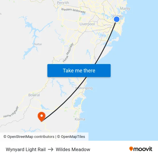 Wynyard Light Rail to Wildes Meadow map