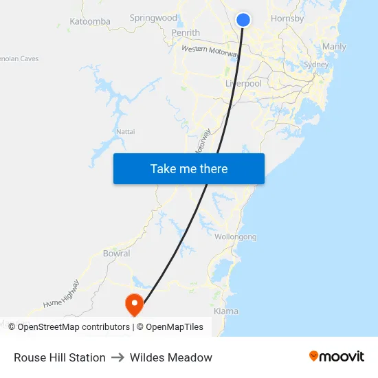 Rouse Hill Station to Wildes Meadow map