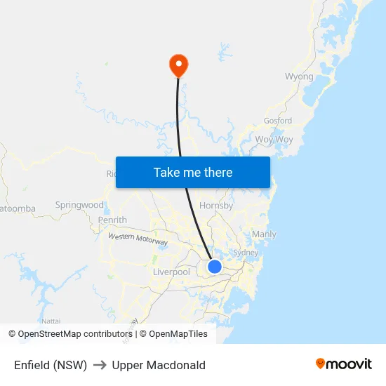 Enfield (NSW) to Upper Macdonald map