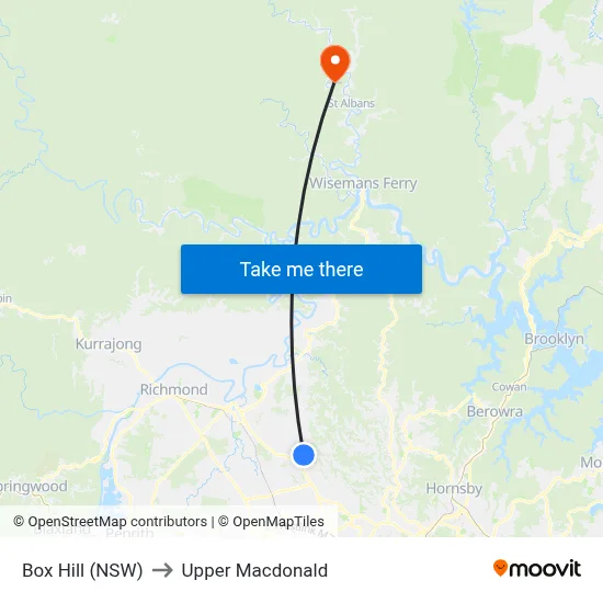 Box Hill (NSW) to Upper Macdonald map