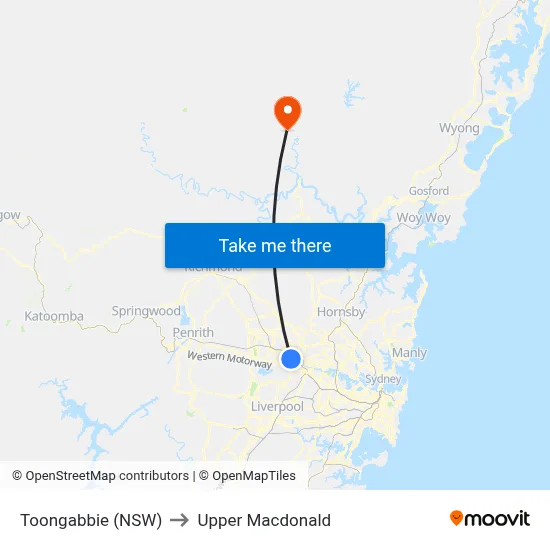 Toongabbie (NSW) to Upper Macdonald map