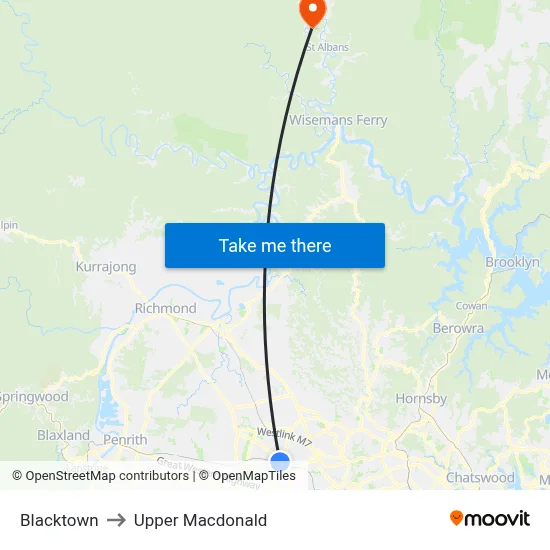 Blacktown to Upper Macdonald map