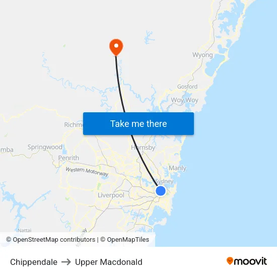 Chippendale to Upper Macdonald map