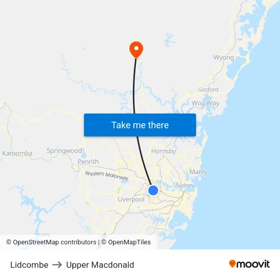 Lidcombe to Upper Macdonald map