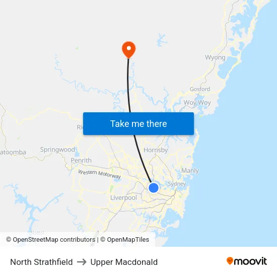 North Strathfield to Upper Macdonald map