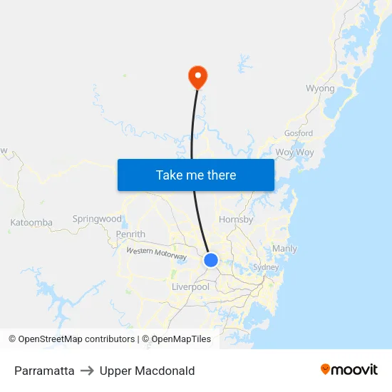 Parramatta to Upper Macdonald map