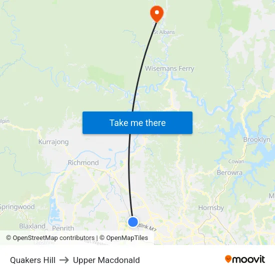 Quakers Hill to Upper Macdonald map