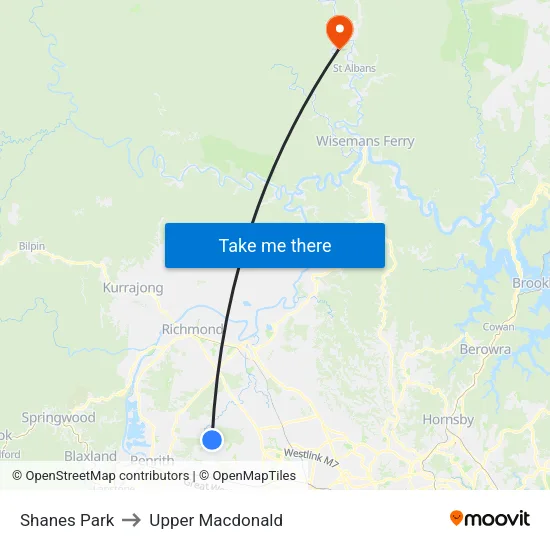 Shanes Park to Upper Macdonald map