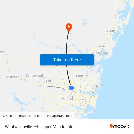 Wentworthville to Upper Macdonald map