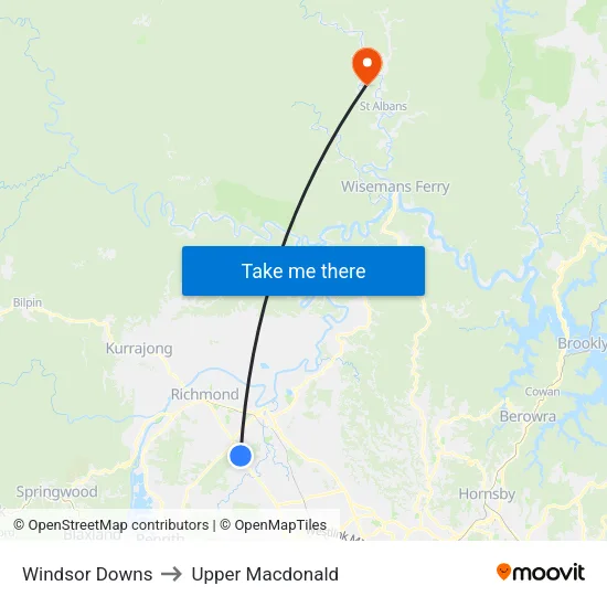 Windsor Downs to Upper Macdonald map