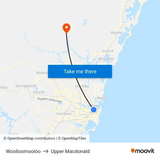 Woolloomooloo to Upper Macdonald map