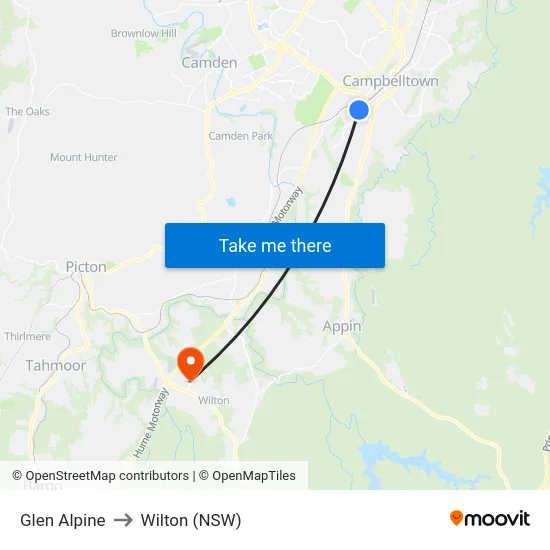 Glen Alpine to Wilton (NSW) map