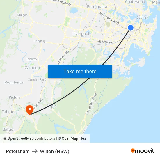 Petersham to Wilton (NSW) map