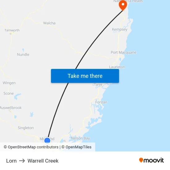 Lorn to Warrell Creek map
