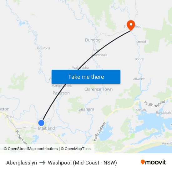 Aberglasslyn to Washpool (Mid-Coast - NSW) map