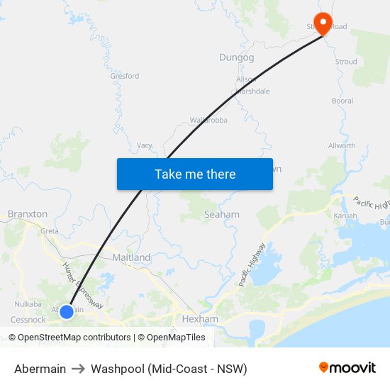 Abermain to Washpool (Mid-Coast - NSW) map