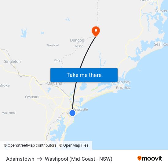 Adamstown to Washpool (Mid-Coast - NSW) map