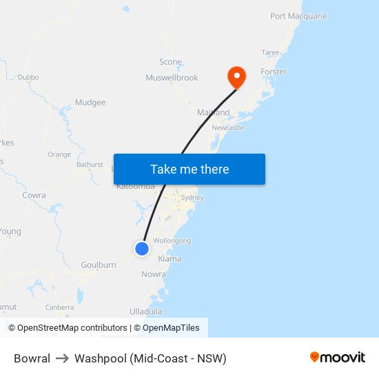 Bowral to Washpool (Mid-Coast - NSW) map