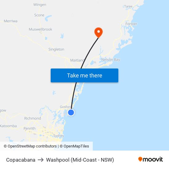 Copacabana to Washpool (Mid-Coast - NSW) map