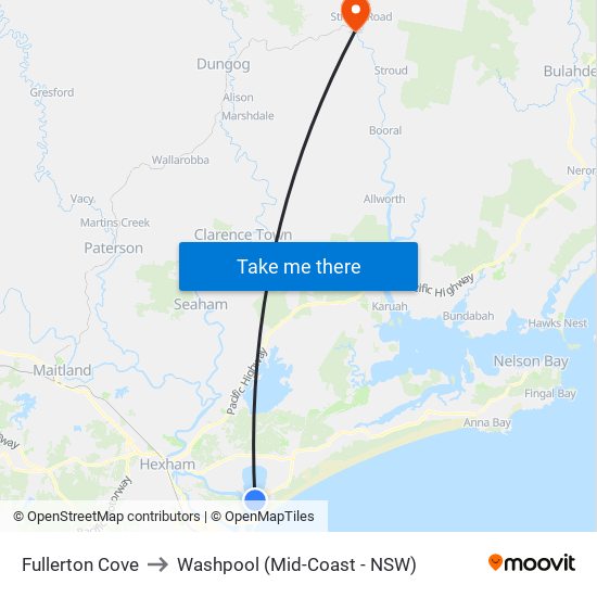 Fullerton Cove to Washpool (Mid-Coast - NSW) map
