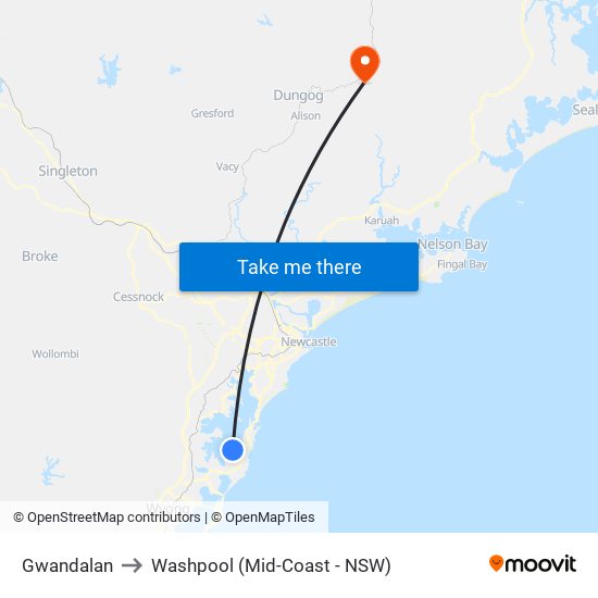 Gwandalan to Washpool (Mid-Coast - NSW) map