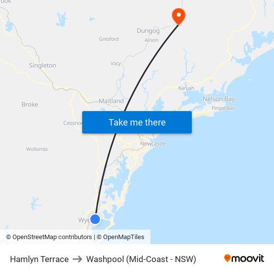 Hamlyn Terrace to Washpool (Mid-Coast - NSW) map