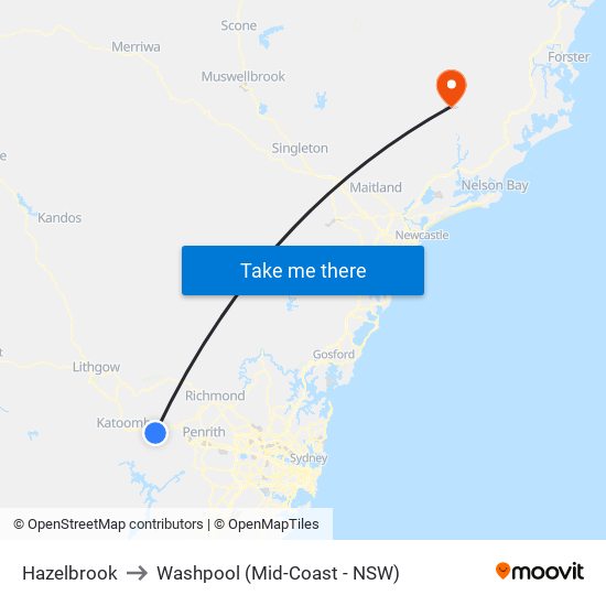 Hazelbrook to Washpool (Mid-Coast - NSW) map