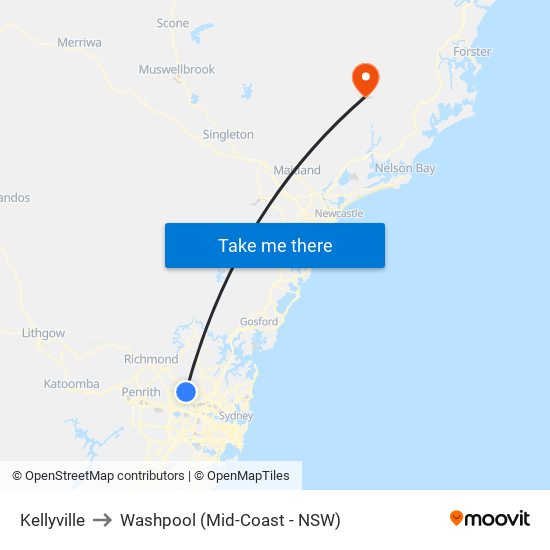 Kellyville to Washpool (Mid-Coast - NSW) map