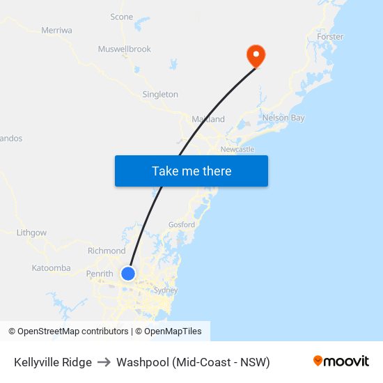 Kellyville Ridge to Washpool (Mid-Coast - NSW) map