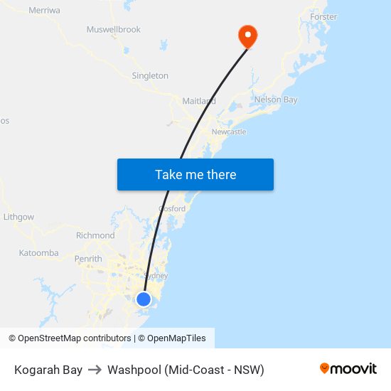 Kogarah Bay to Washpool (Mid-Coast - NSW) map