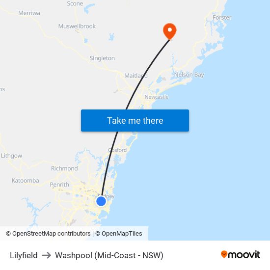 Lilyfield to Washpool (Mid-Coast - NSW) map