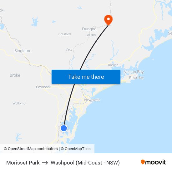Morisset Park to Washpool (Mid-Coast - NSW) map