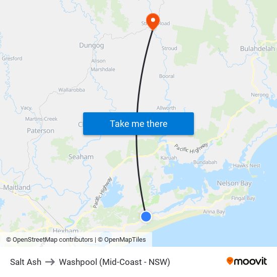 Salt Ash to Washpool (Mid-Coast - NSW) map