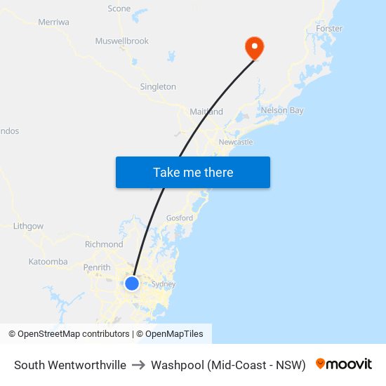 South Wentworthville to Washpool (Mid-Coast - NSW) map