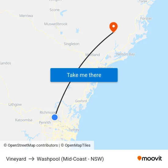 Vineyard to Washpool (Mid-Coast - NSW) map