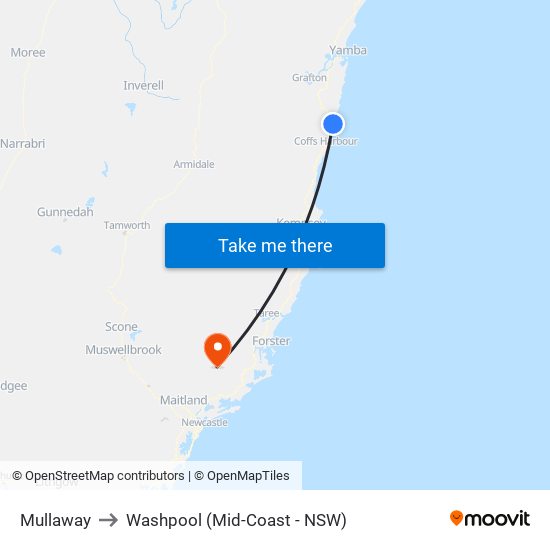 Mullaway to Washpool (Mid-Coast - NSW) map