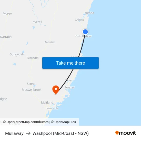 Mullaway to Washpool (Mid-Coast - NSW) map