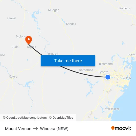 Mount Vernon to Windera (NSW) map
