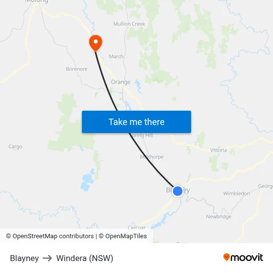 Blayney to Windera (NSW) map