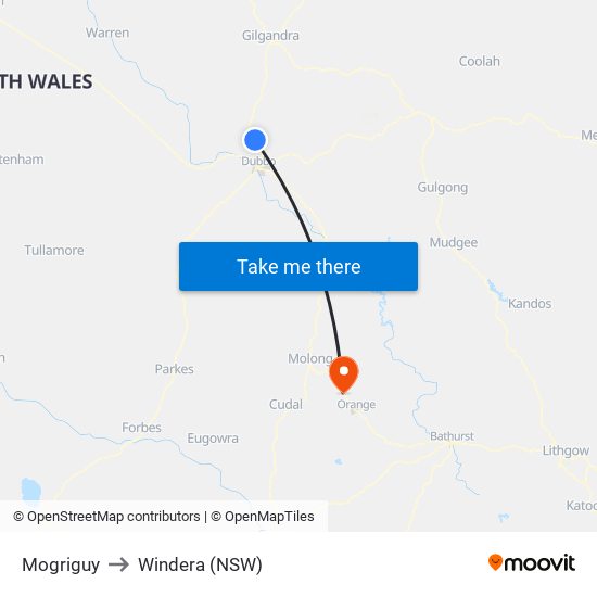 Mogriguy to Windera (NSW) map