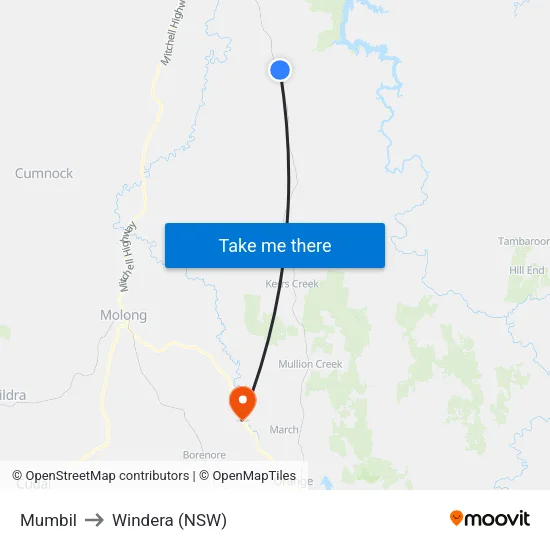 Mumbil to Windera (NSW) map
