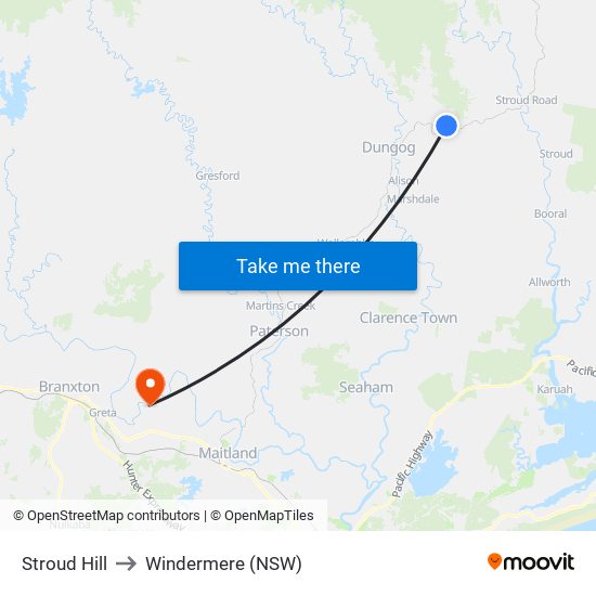 Stroud Hill to Windermere (NSW) map