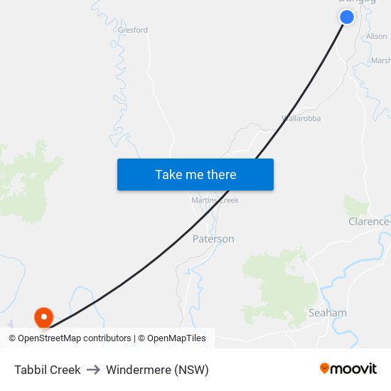 Tabbil Creek to Windermere (NSW) map