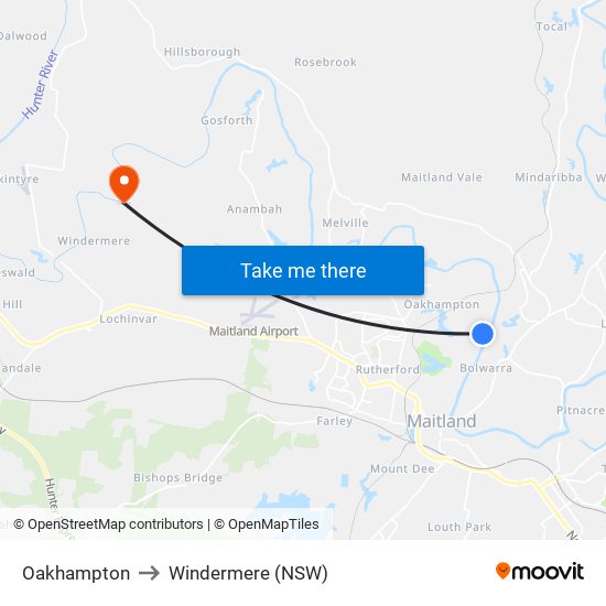 Oakhampton to Windermere (NSW) map