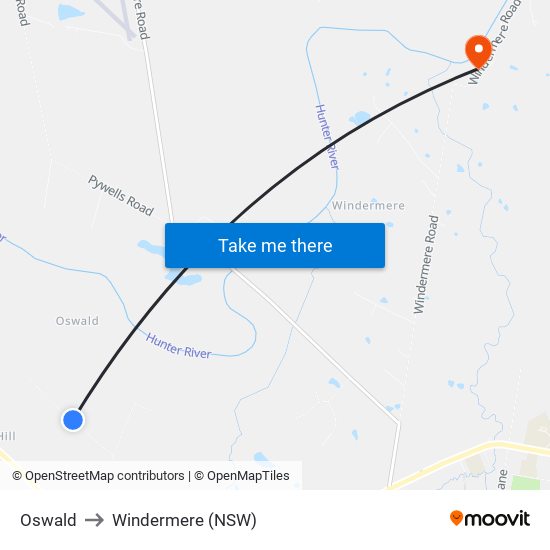 Oswald to Windermere (NSW) map