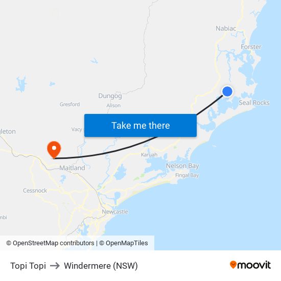 Topi Topi to Windermere (NSW) map