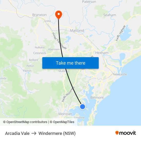 Arcadia Vale to Windermere (NSW) map